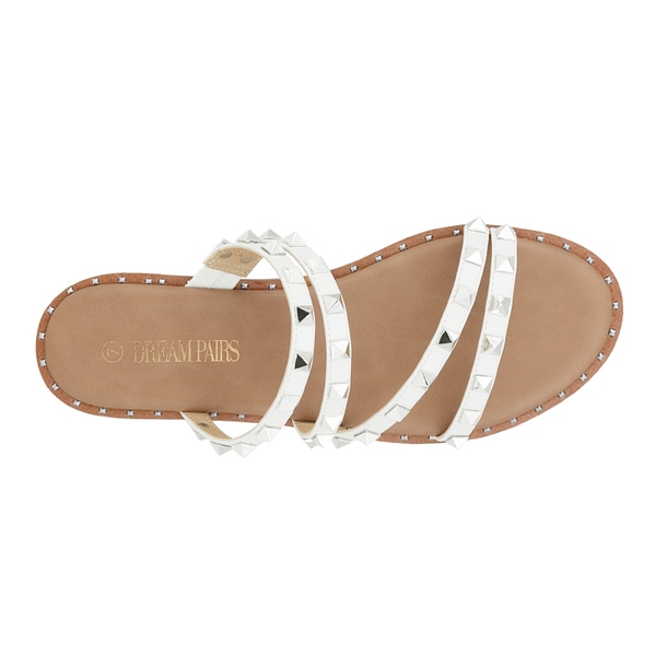 Clear Studded Rhinestone Flat Sandals - WHITE PU RIVET - 3